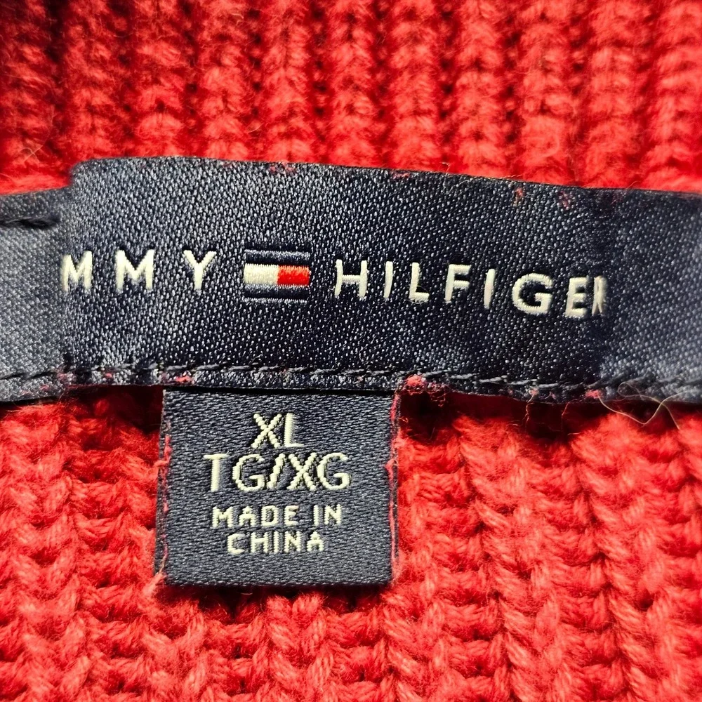 Tommy Hilfiger Cable Knit Sweater Womens XL Red Cotton Blend TJHHAK599B Pullover